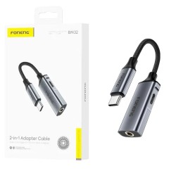 Foneng 2-in-1 Audio Adapter Cable BM32 (Type-C to Type-C+Female 3.5mm) 30cm Metallic Gray Foneng 2-in-1 Audio Adapter Cable BM32 (Type-C to Type-C+Female 3.5mm) 30cm Metallic Gray
